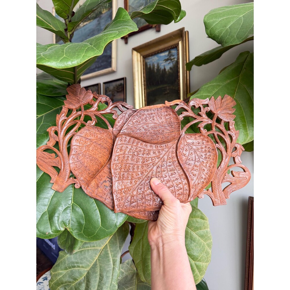 Pair of Vintage Carved Wood Leaves - Wall Decor